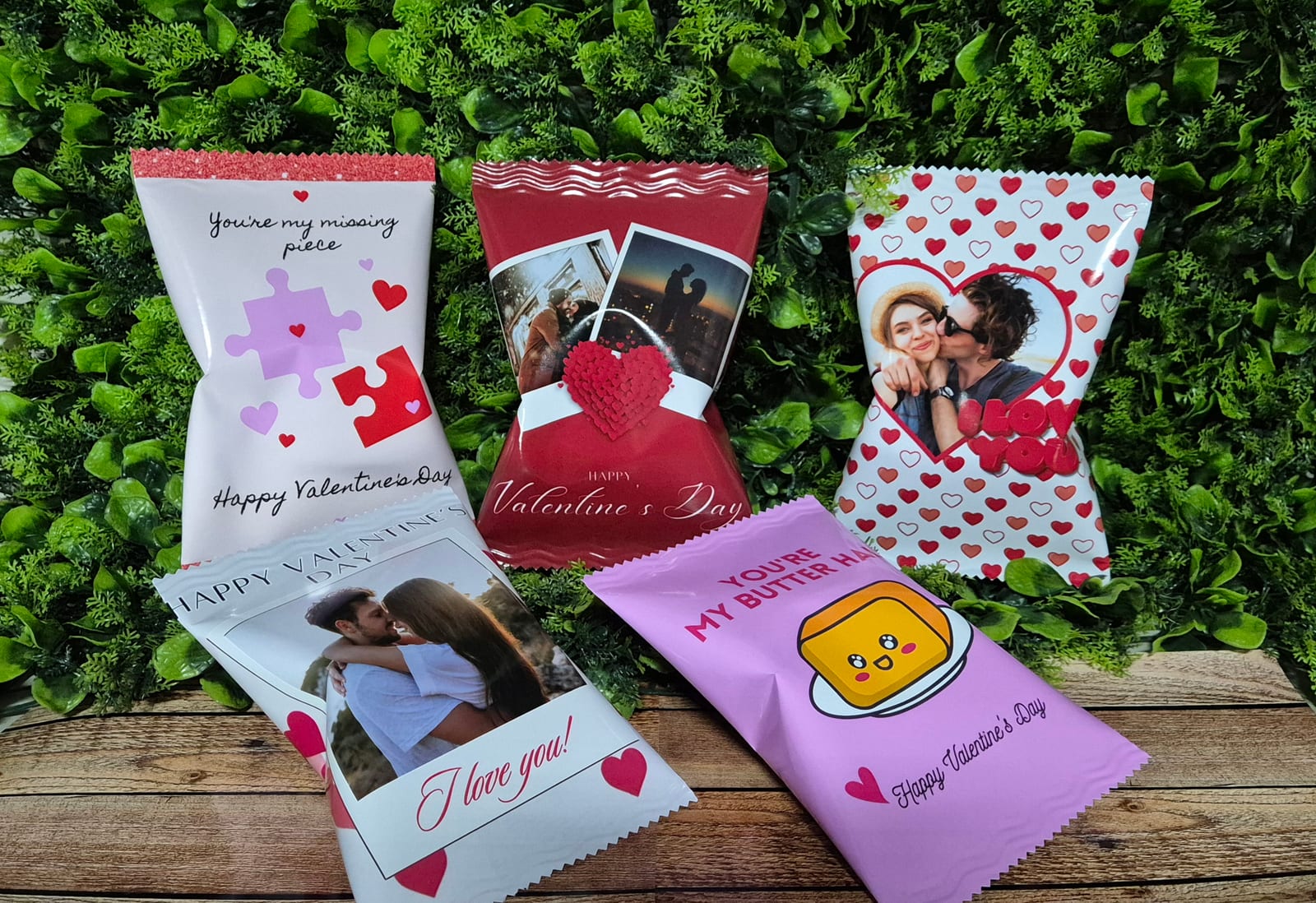 Red, pink and white personalised Valentine’s Day chocolate gift examples